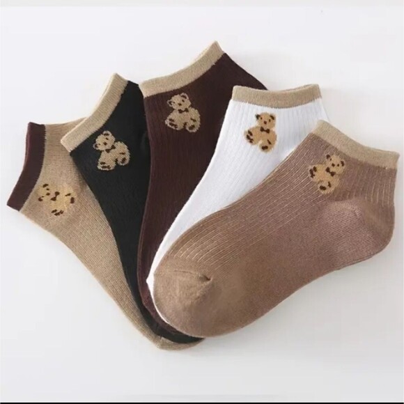 BROWN teddy bear ankle socks bundle tan neutral color - Picture 1 of 5